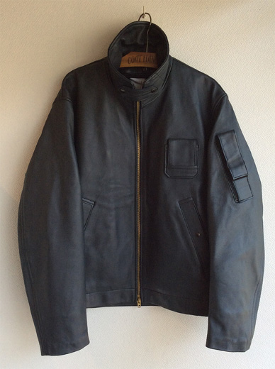 1980's French Air Force Leather Pilot Jacket Graysh Navy(フランス 
