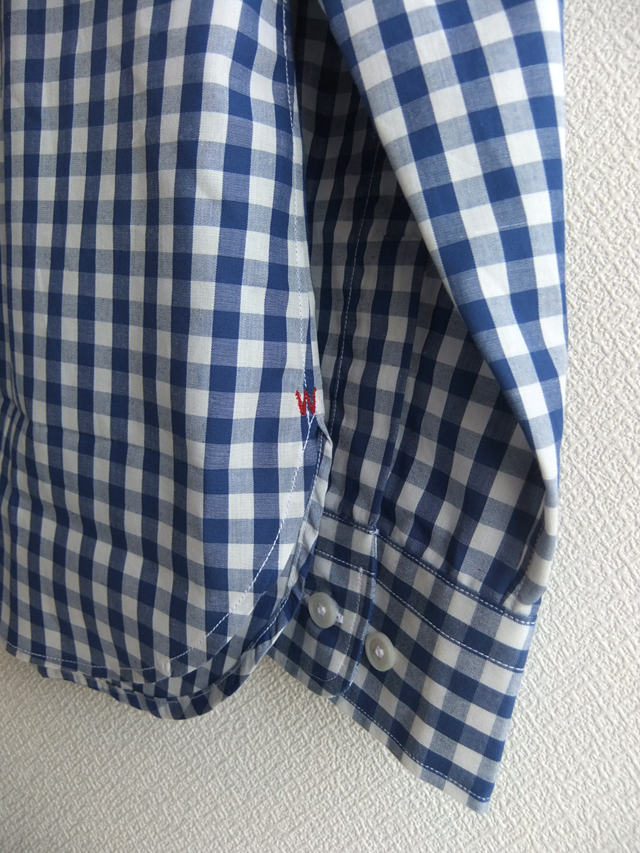 Widespread Collar Shirt Blue Gingham Workers
