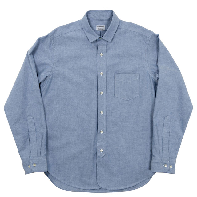 ナローカラーシャツ ブルーOX Narrow Collar Shirt, Blue OX／Workers 