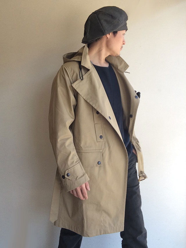Hooded Moto Coat, Beige Ventile Twill／Workers - マメチコ Fashion