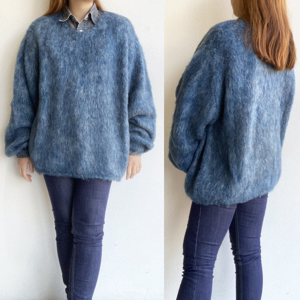 MIX MOHAIR BIG KNIT GRAY×BLUE STRANGETRIP