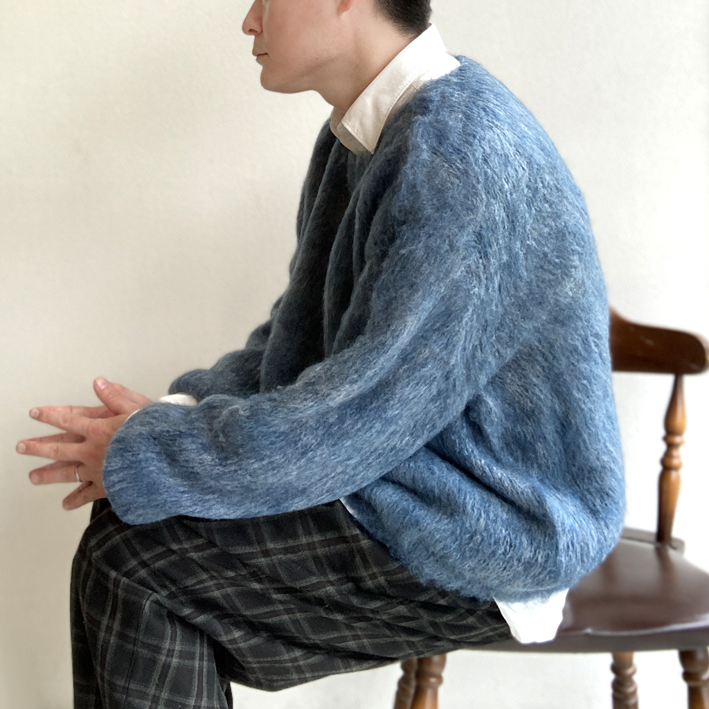 MIX MOHAIR BIG KNIT GRAY×BLUE STRANGETRIP