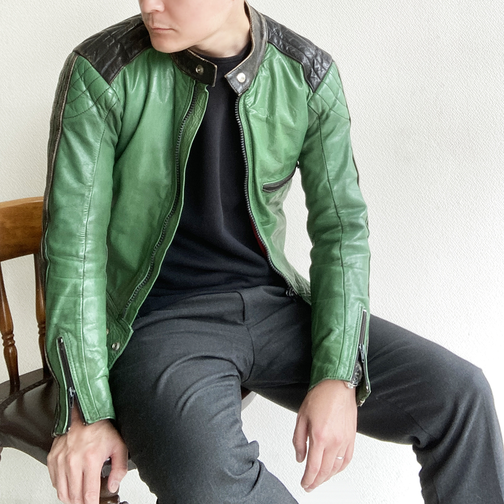 1960年代オランダ製レザーライダースジャケット　1960's Dutch Leather Rider's Jacket Green×Black -  マメチコ Fashion and Vintage 通販
