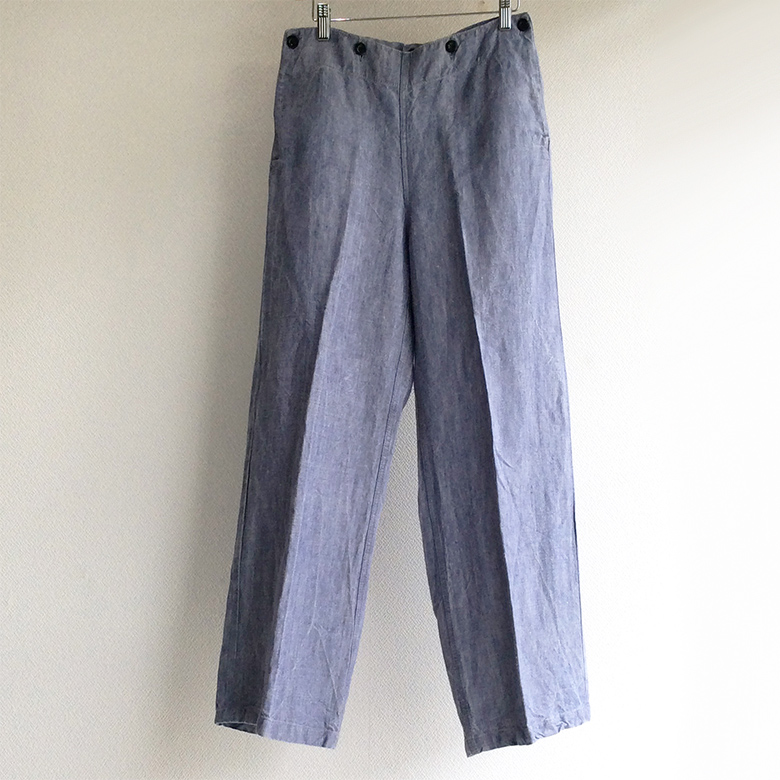 1960's French Navy Linen Marine Trousers Light Saxe Blue