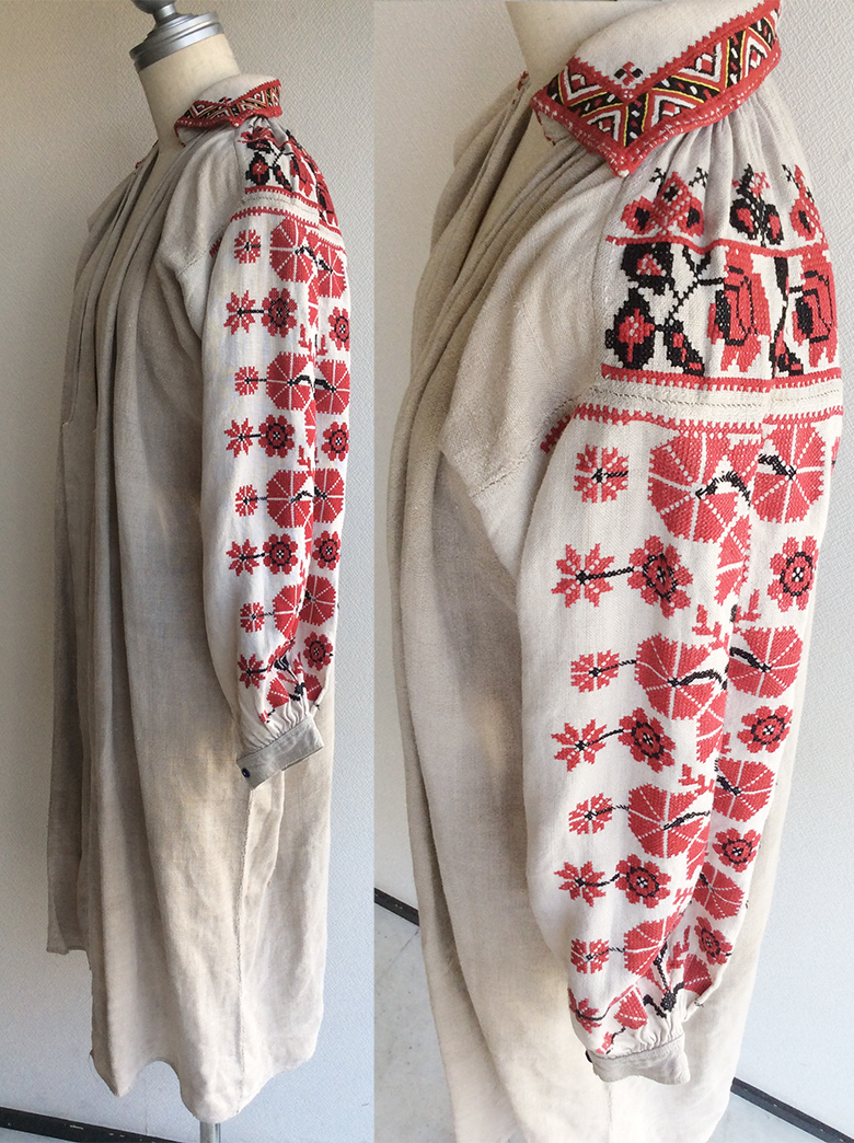 1900年代初頭ウクライナのリネン刺繍ドレス　1900-1920's Ukrainian Embroidered Dress Ivory - マメチコ  Fashion and Vintage 通販