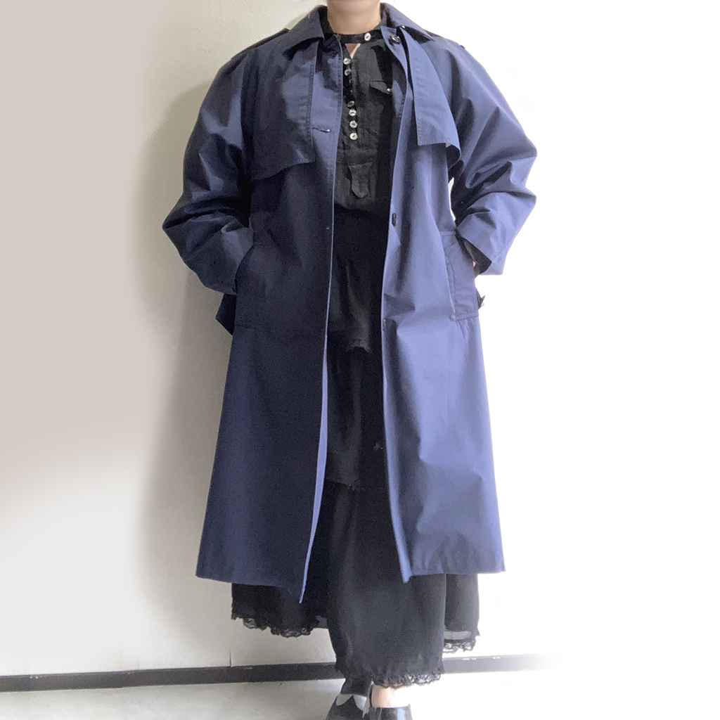 2000's Dead Stock French Policeman SIngle Trench Coat Navy 