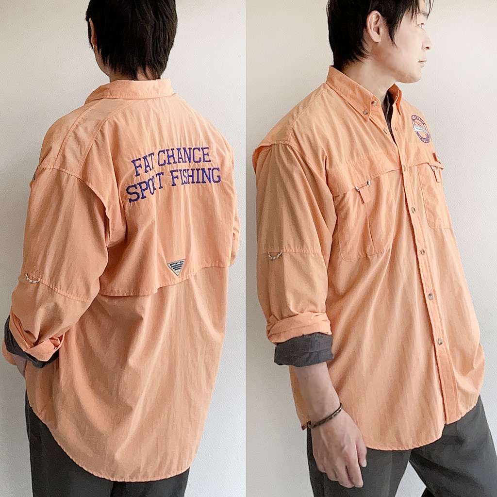 1990年代コロンビア フィッシングシャツ ペールオレンジ 1990's 