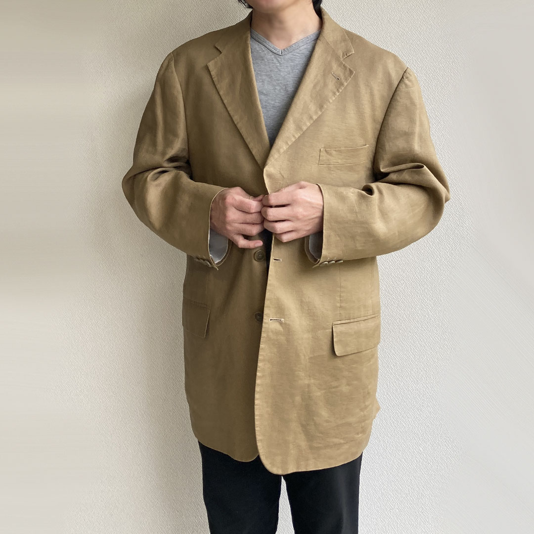 1980's Italian Linen Tailored Jacket by DINO MORI Light Brown,  1980年代イタリア製リネンテーラードジャケット DINO MORI - マメチコ Fashion and Vintage 通販